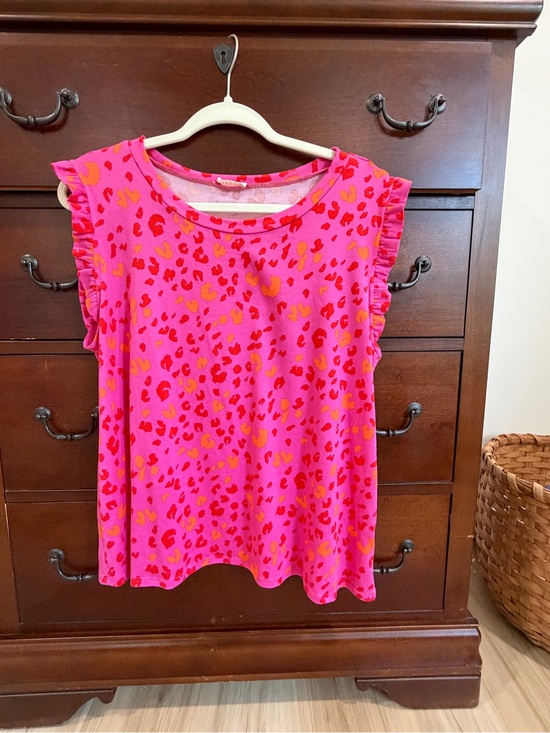 JODIFL Tops - JODIFL Hot Pink and Orange Leopard Print Ruffle Sleeve Tank